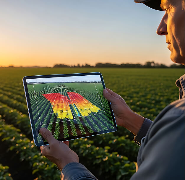 Agricultural technician working with tablet in field