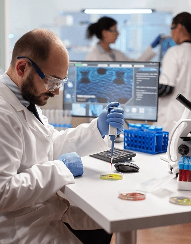 Scientist with pipette in laboratory