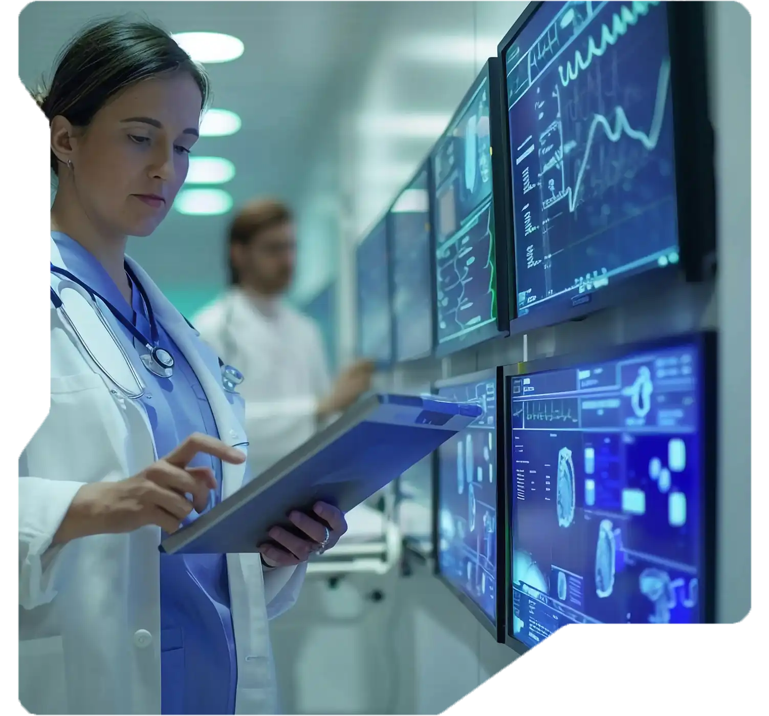 Researcher analyzing drug development data with predictive tools