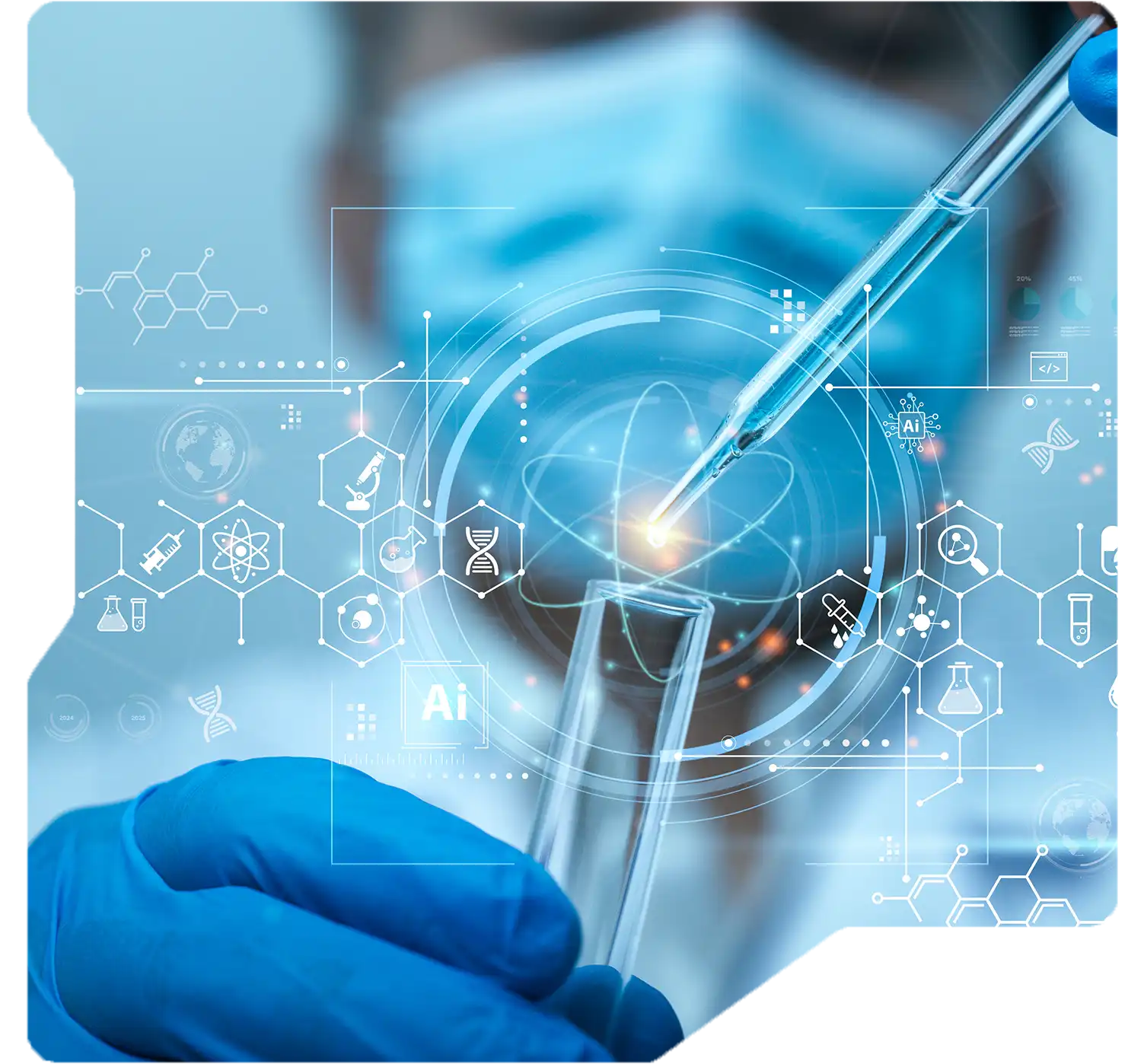 Researcher analyzing drug development data with predictive tools