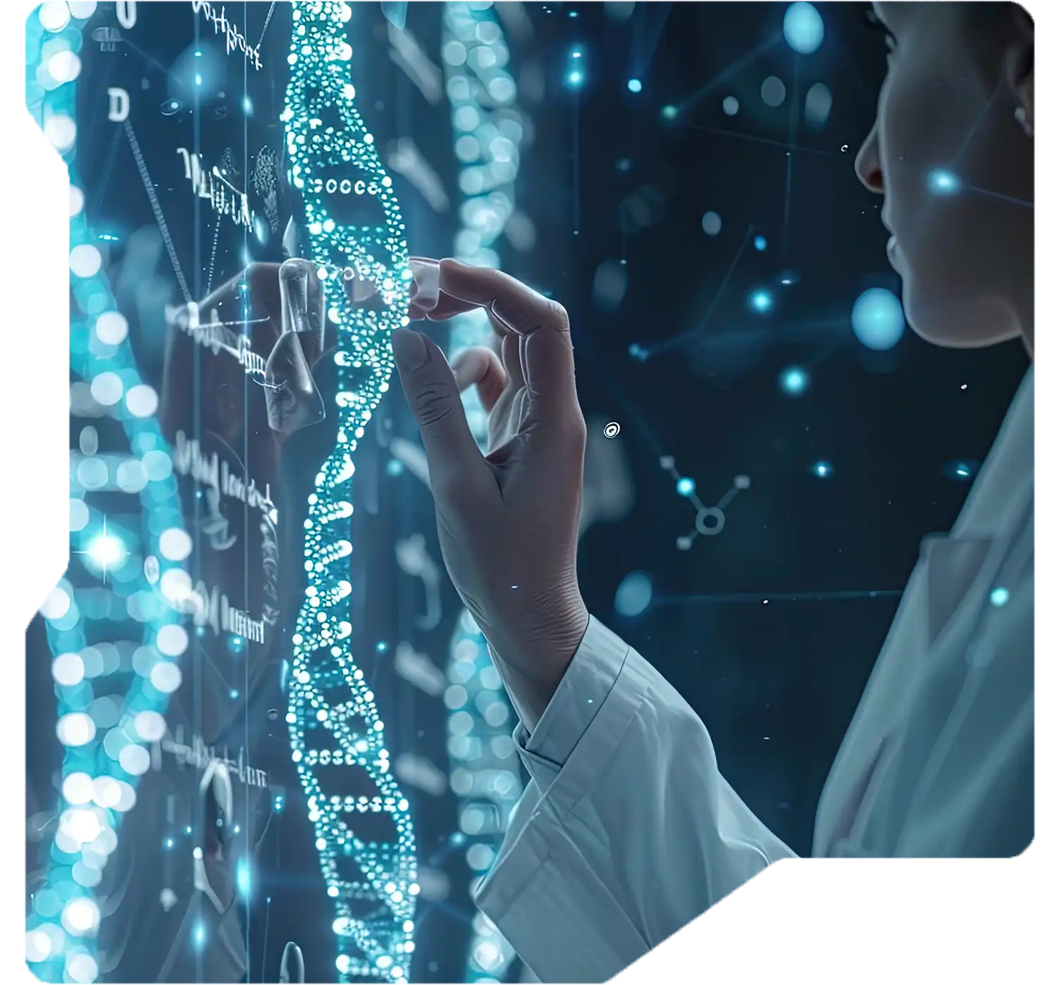 Researcher analyzing drug development data with predictive tools