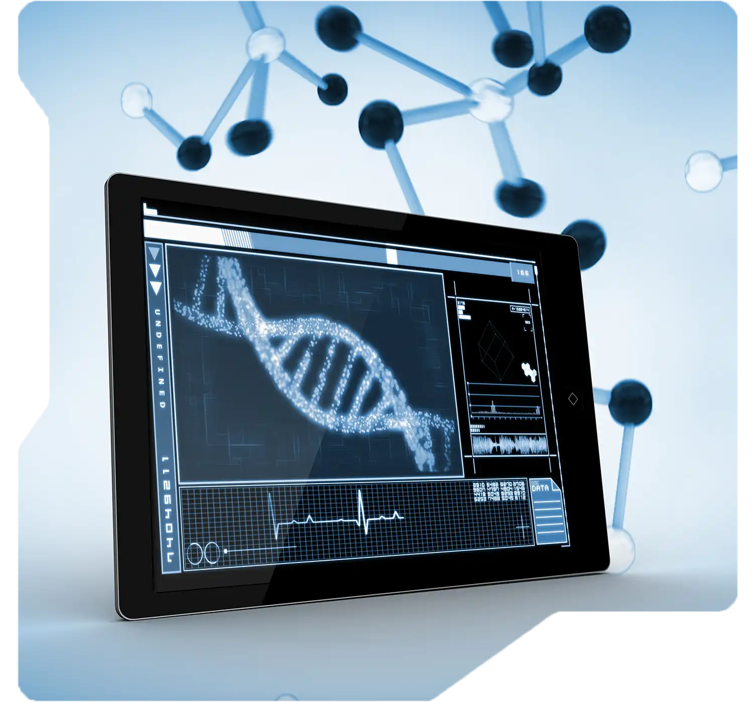 Researcher analyzing drug development data with predictive tools