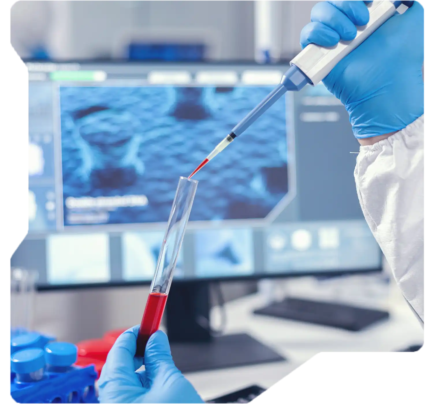 Researcher analyzing drug development data with predictive tools