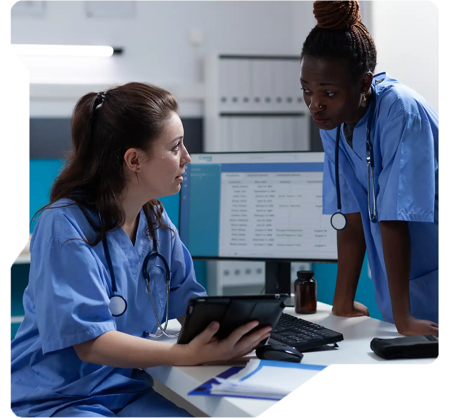 Researcher analyzing drug development data with predictive tools